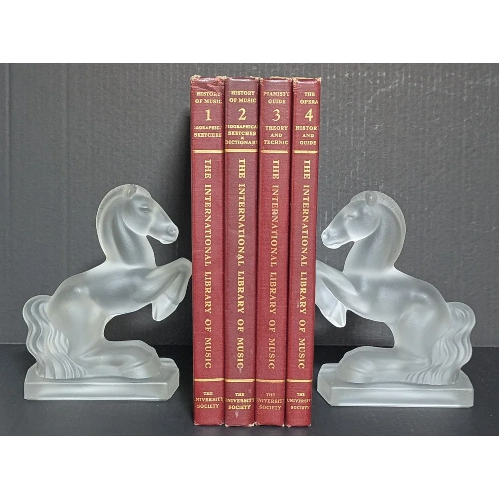 Vintage L.E. Smith Frosted Glass Rearing Horse Bookends Pair – Art Deco 1940s